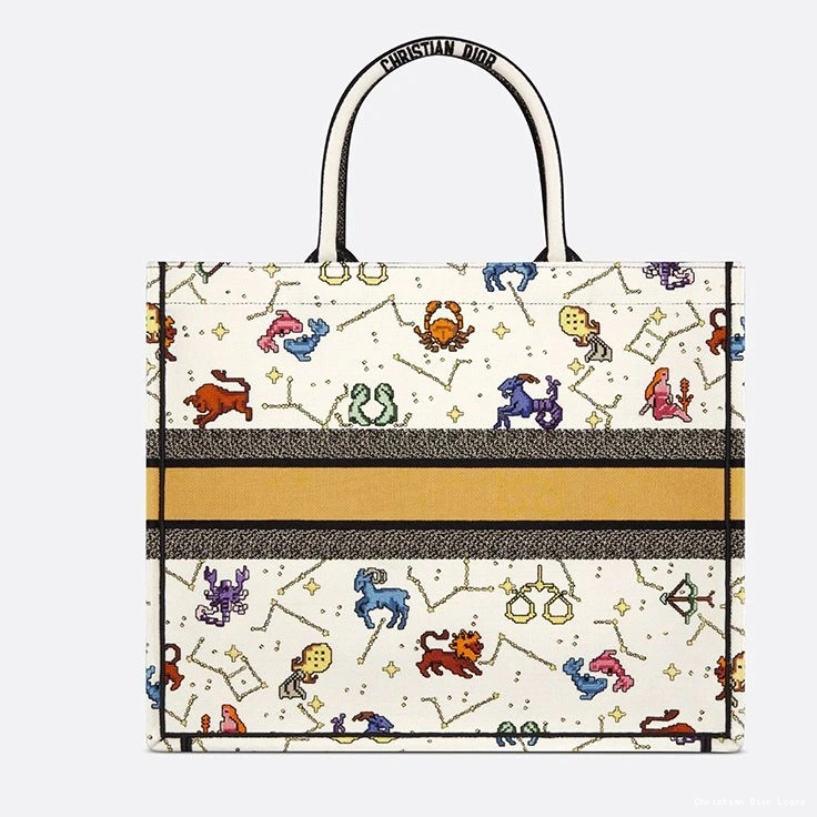 Cheap Pixel Motif Canvas Tote Dior Book Zodiac White 0809 Luxury